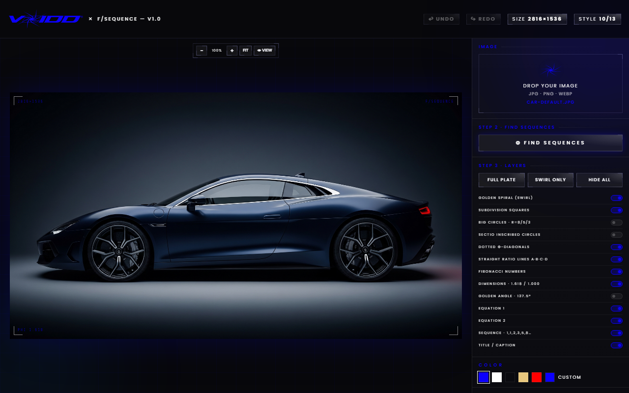 Golden Ratio, VOIDD's free composition overlay, used to frame a product before adding a trail